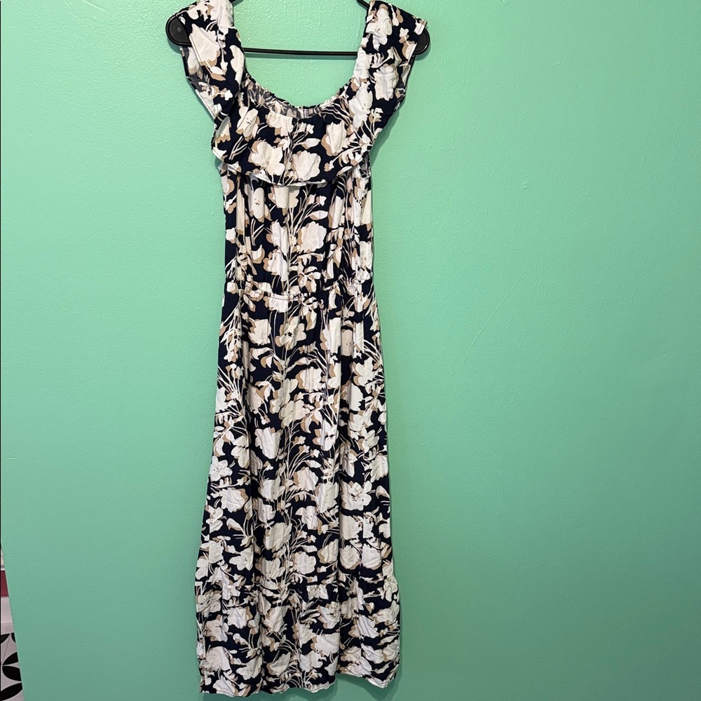 LOFT Floral Maxi Dress in Navy and Cream